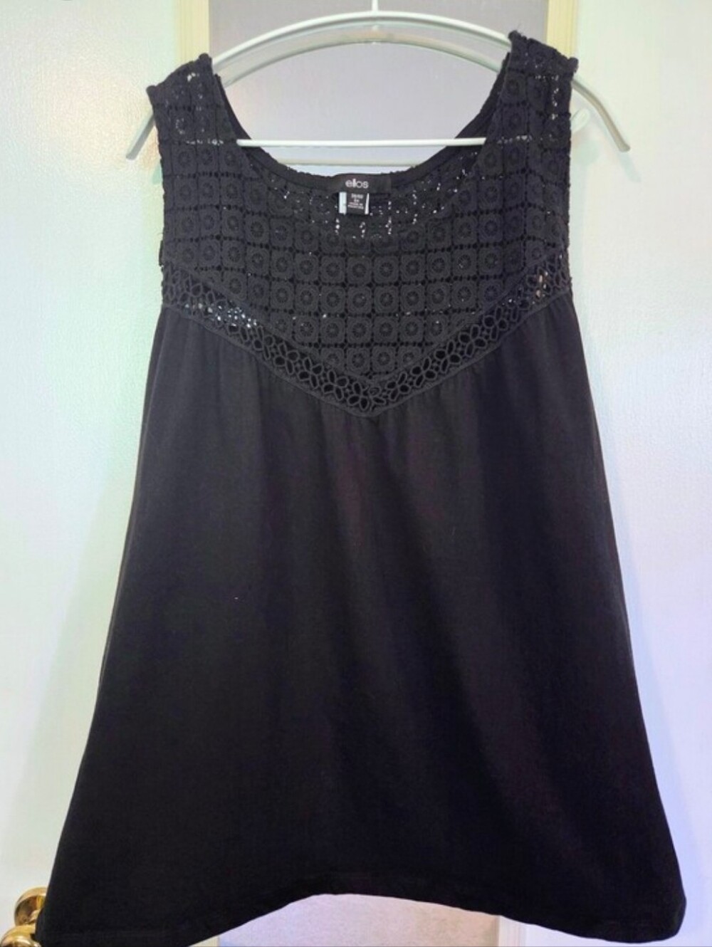 elos Black Crochet Yoke Sleeveless Women's Top